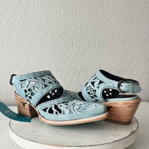 Lane Robin Mule Blue Cowboy Boots Womens 7 Cowgirl Western Leather Short Ankle